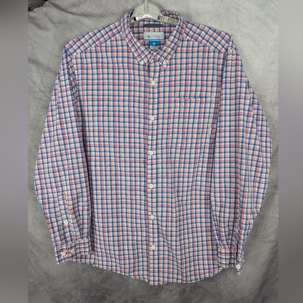 Columbia XL Gingham Button Down Shirt Blue/Pink